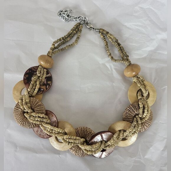 BOHO Wooden Seed Bead & Disc Necklace - Picture 3 of 4